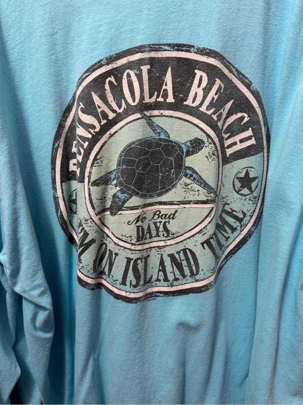 Pensacola  Light Blue Tee with Turtle Graphic and Pink Accents